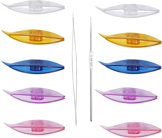 BUTUZE Tatting Shuttle Kit, 10 PCS Plastic Tatting Shuttle with Beading Needles Crochet Hooks Knitting Needles Big Eye Needles Tatting Needles for DIY Hand Lacemaking Craft Tool Weave Yarn Set