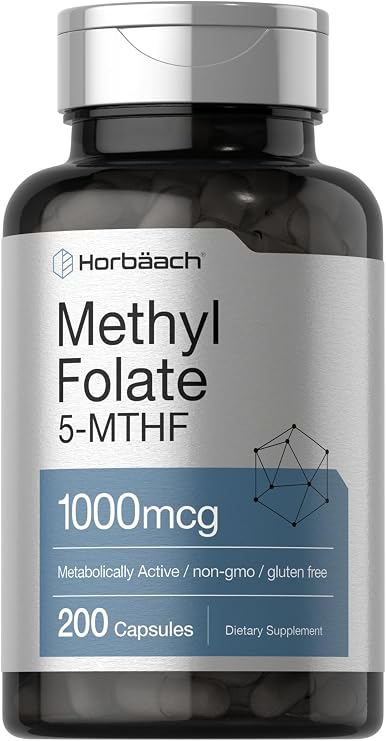 Horbaach Methyl Folate Supplement | 1000 mcg | 200 Capsules | 5-MTHF | Folic Acid | Non-GMO, Gluten Free Methylfolate