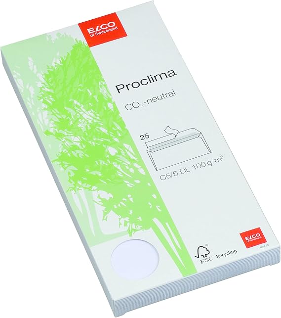 Elco 74262.20 Proclima Box mit 25 Briefumschläge/Versandtasche Haftklebeverschluss C5/6 DL 100g weiss recycl. Fenster: nein
