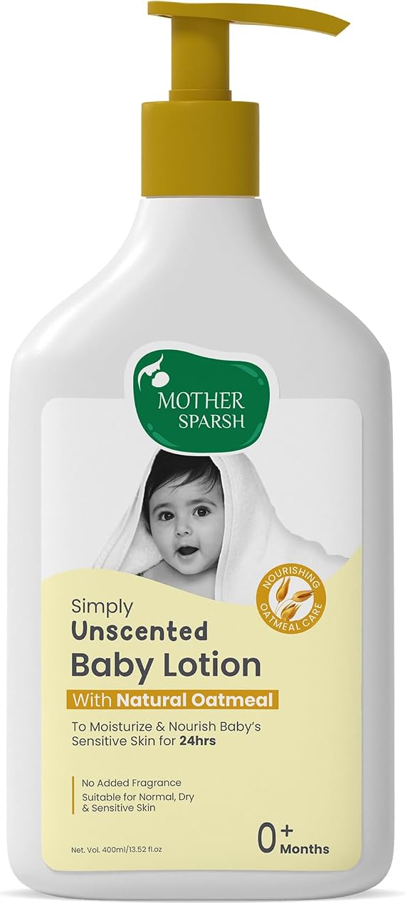 Mother Sparsh Simply Unscented Baby Lotion With Natural Oatmeal- 400ml | Fragrance Free Lotion for Babies | 24hr Protection for Dry, Itchy & Sensitive Skin