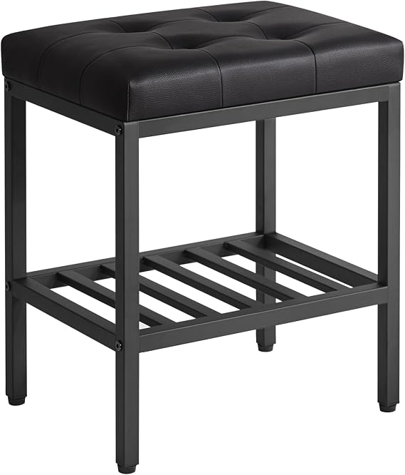 IBUYKE Rectangular Makeup Stool, PU Seat Vanity Chair, Black WBD017B