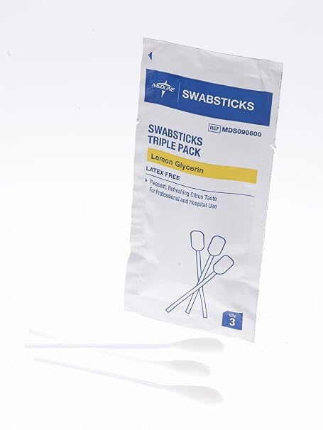 Medline Lemon Glycerin Oral Swabsticks, Hydrating Mouth Care Solution, Pack of 3, 25 Packs