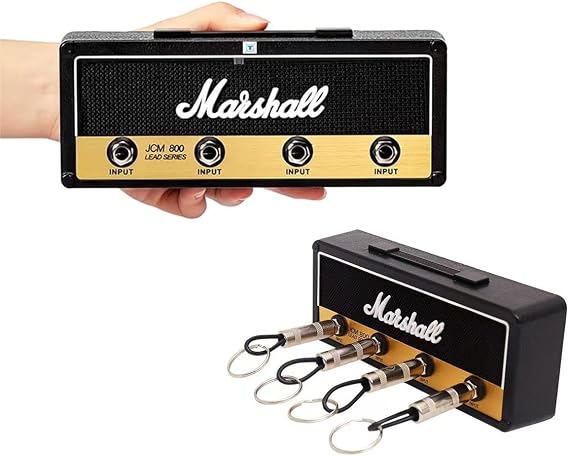 Key Holder for Wall Audio Guitar Keychain Key Hooks Wall Mounted Creative Retro Key Storage with 4 Guitar Plug Keyrings