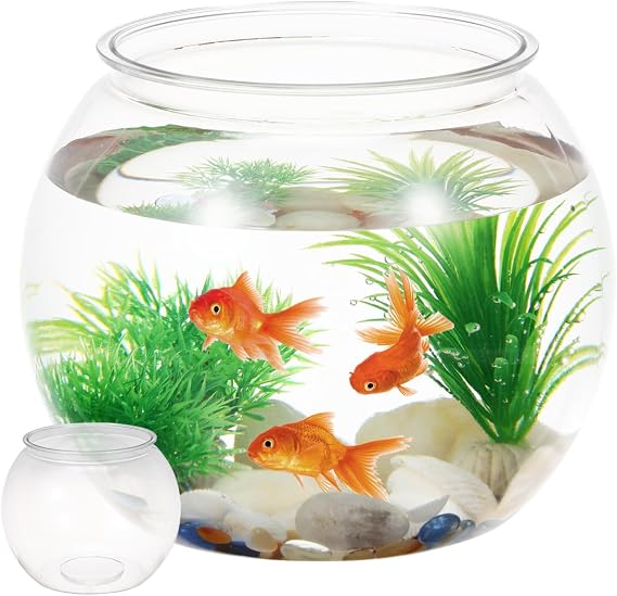 Gatuida Plastic Fish Bowl, Clear Small Round Desktop Fish Tank, PET Shatter Resistant Transparent Aquarium for Goldfish or Shrimp, Home Office Indoor Decor, Garden Decoration, 3. 6L