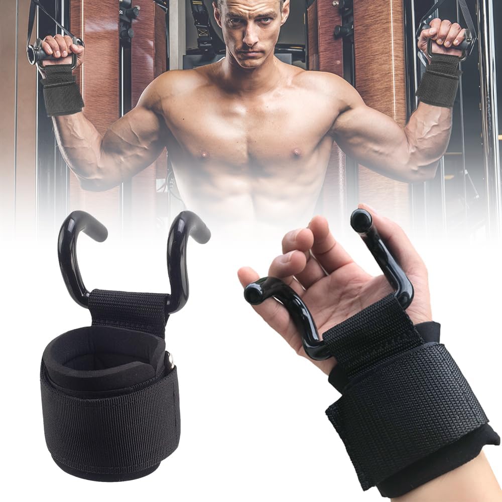 Heavy Duty Weight Lifting Hooks, 2025 New Wrist Hanging Hooks Steel Hooks with Padded Wrist Straps for Enhanced Grip, Gym Lifting Wrist Grips Ideal for Powerlifting, Deadlifts, and Rows