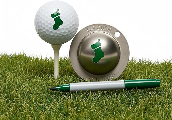 Tin Cup Golf Ball Marker Stencil - Premium Personalization Tool for Golfers - Custom St. Nick Christmas Stocking Design Ball Marker - Golf Accessories Gift for Men and Women- Made in The USA