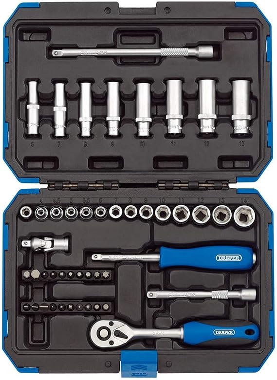 Draper 16355 1/4-Inch Square Drive Metric Socket 47 Piece Set, Blue/Black