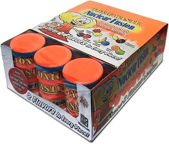 Toxic Waste Nuclear Fusion Sour Sweets 12 x 42g Drums, Individually Wrapped Extreme Sour Candy, Dual Flavour Fusion | Party Bags and Sour Challenge