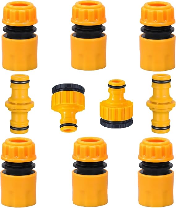 Hose Connector Kit External Faucet to Hose Adapter, Hose Quick Connector, 1/2 Inch Double Male Buckle Connector 2-in-1 3/4 Inch Hose Connectors Suitable for Gardens and Homes（Yellow