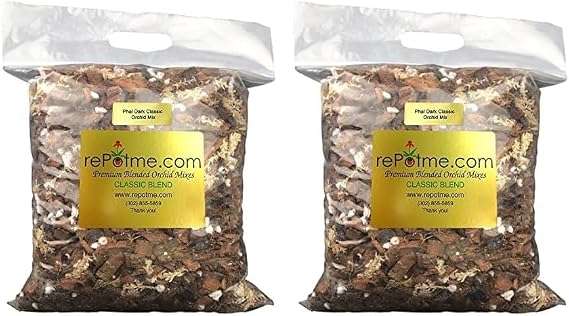 rePotme Orchid Potting Mix, Phalaenopsis Dark Classic Orchid Mix (Mini Bag) - Hand Blended in The USA (Pack of 2)