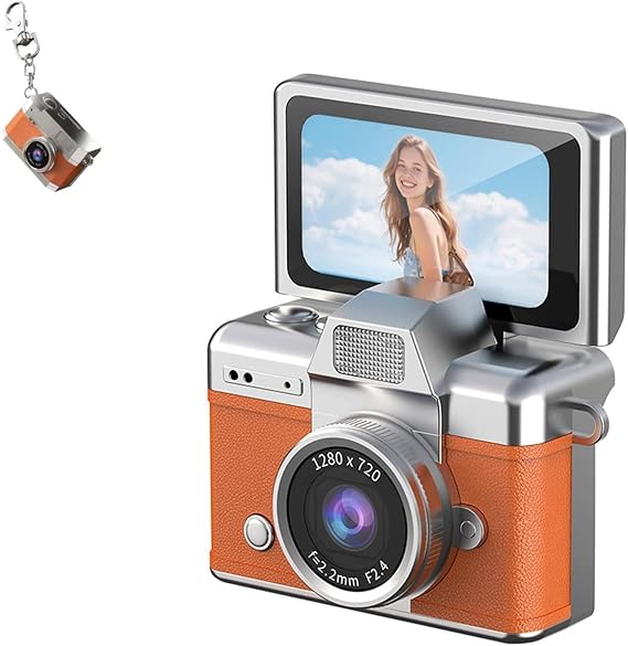 Thumb-Sized Flip Screen Mini Camera, Mini Keychain Digital Cameras, 180°Flip Screen, Video Mode, Multi-Style Beauty Filters