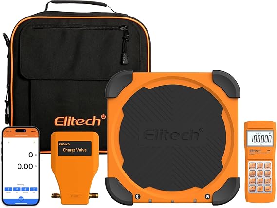 Elitech Wireless Refrigerant Scale 220 lb with Charging Valve, LMC-310 | Programmable Charge Settings, App Control, Wireless Remote Display, Digital Display, High Precision Measurement
