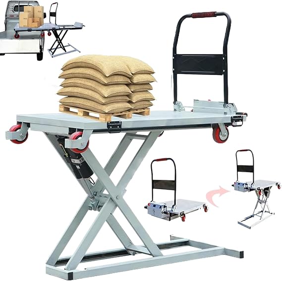 Hydraulic Lift Table Electric, Hydraulic Scissor Cart Lift Table for Material Handling and Transportation, 40in Lifting Height, 660lbs Load
