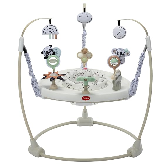 Tiny Love 4-in-1 Jump & Play Stationary Activity Center, Baby Jumper with Lights & Music, Developmental Toys, 360 Swivel Seat, Baby Activity Entertainer for 6 Months+, Black and White