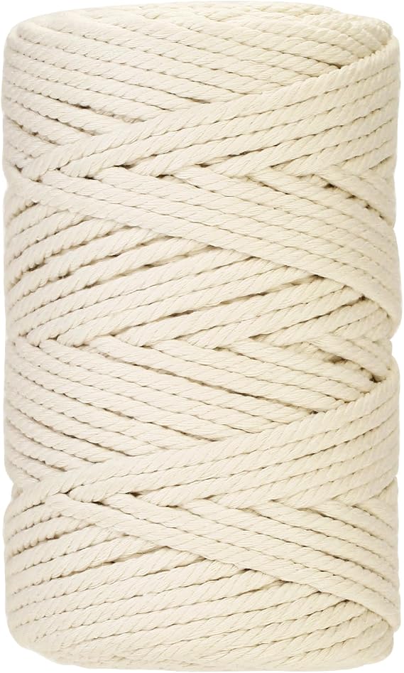 Macrame Cord 5mm x 100m Premium Cotton Macrame Rope, 4 Strand Twisted Soft Cotton Cord for Macrame Art, Cotton String Without Chemicals(Beige)