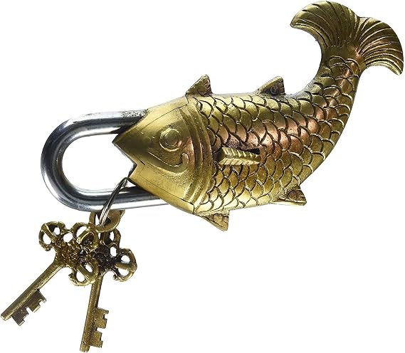 Brass Functional Padlock Collectible Golden Locks from Indian Accent (Fish Lock)