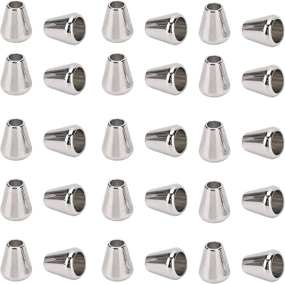 30pcs Metal Bell Stopper Conical Cord Ends Lock Fastener Zipper Pull Rope Ends Toggle Clip for Lanyard Clothes Backpack DIY (Silver)