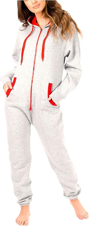 Juicy Trendz Women's Adult Fleece Onesie Pajamas Unisex Cozy Warmth Hooded Zipper Jumpsuit, One Piece Sleepwear Playsuit