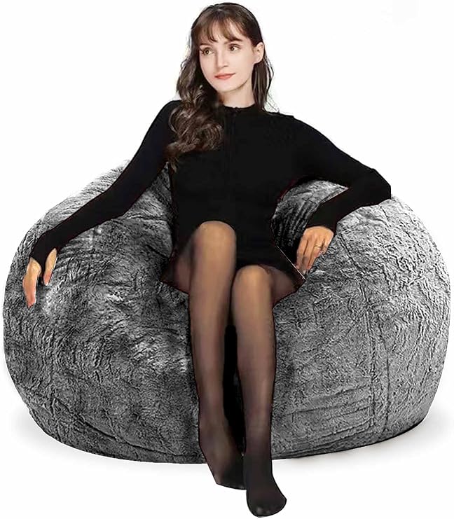 HDMLDP Bean Bag Chair for Adults Kids Without Filling Comfy Fluffy Round Beanbag Lazy Sofa Cover for Reading Chair Floor Chair, 3.5FT, Grey