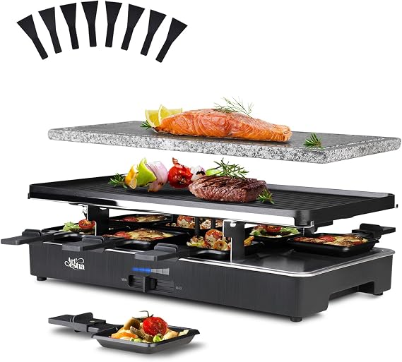 Artestia 1700W Raclette Electric Party Grill for 68 People | Korean BBQ Table Grill & Raclette Cheese Melting Grill, Nonstick & Granite Plates, Adjustable Temperature