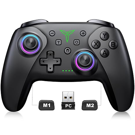 PC Controller, Wireless Bluetooth Controller, 1000mAh Battery, with Hall Effect Joysticks & Triggers, No Dead Zone, No Stick Drift, Controller for PC, Switch, iOS and Android, Cool Dynamic Light