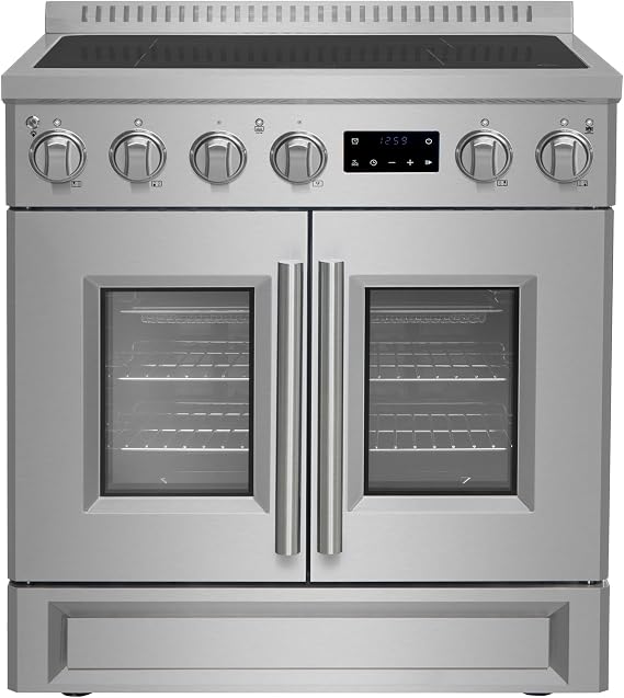 Forno Torino French Door 30 Inch Induction Range with Air Fryer, Air Sous Vide & True Convection, Dual Broiler, Stainless Steel