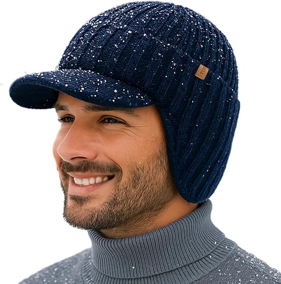 TOP-EX DryKnitTM 80% Merino Wool Waterproof Warm Brim Beanie with Ear Flaps | PolartecTM lining adds warm, breathable coverage, helps keep falling snow, rain, and glare away from the eyes