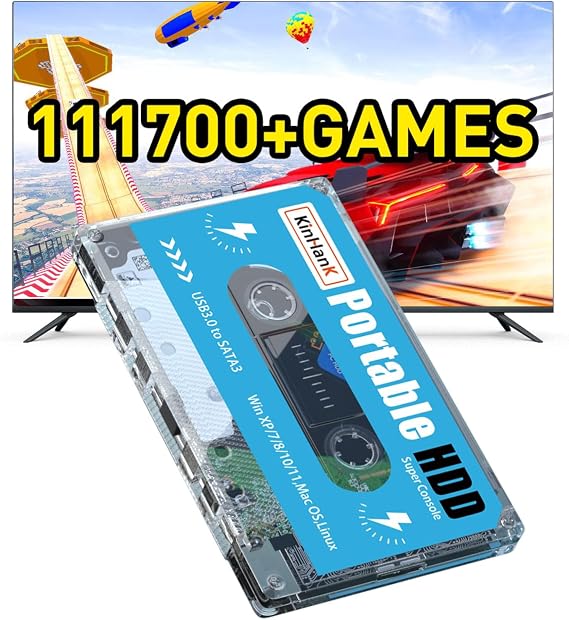 Kinhank 500G HDD External Gaming Hard Drive,Retro Game Console with 111700 Games, Batocera 33 System,SATA 3.0, for Laptop/PC/Windows/Mac OS (Without Controller)
