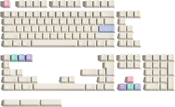 KEEBMONKEY Star Pup Dye-Sublimation PBT Keycap Set 143-Key, Cute Dog-Themed Keycaps, Cherry Profile, Colorful Legends Keycaps for 60% 65% 75% 100% TKL Layout Mechanical Keyboard, Milky White