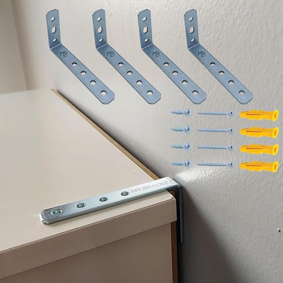 MR.BRACKET Deprem Güvenliği Dolap Sabitleme Aparatı Seti 16x52x100mm - Mobilya Gardırop Portmanto Eşya Duvara Sabitleyici L Demiri
