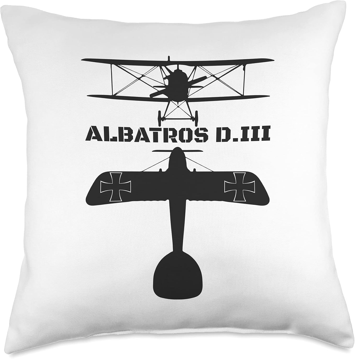 Albatros D.III Silhouette WW1 Biplane Fighter Plane Diagram Throw Pillow