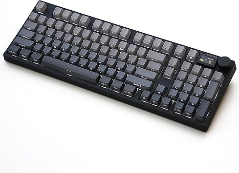 NJ98 Wireless Custom Mechanical Keyboard with Screen Knob 96% Hot Swappable RGB Keyboard Mac Windows Dark, Steel Plate-Mix5 Linear