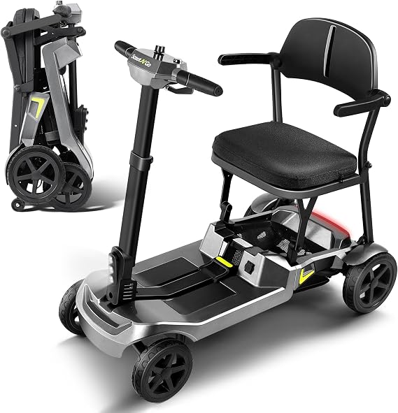 SCOOTNGO Mobility Scooters for Seniors & Adults, 4 Wheel Foldable Lightweight Airline Approved, Dual Removable Batteries, Portable for Travel, No Assembly Needed (Silver Grey, Classic)