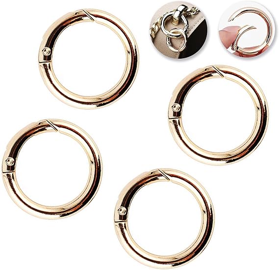 Gold Round Carabiner Clip, I.D. 1 Inch O Ring Round Carabiner Spring Clip for Purse Strap, Gold Key Rings for Handbag, Purse Hardware 4 PCS