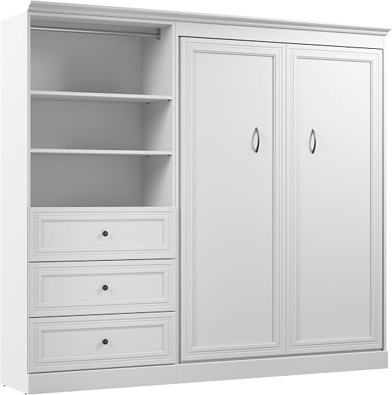Bestar Full Murphy Bed with Closet Organizer, White, Versatile, 95W