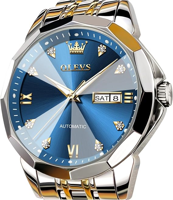OLEVS Watch for Men Automatic Classic Mechanical Watch Diamond Mirror Stainless Steel Dress Casual Waterproof Day/Date Calendar