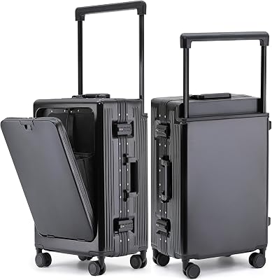 feilario 20 Aluminium Frame Hardside PC Carry on Luggage - Wide Handle Double Spinner Wheels Suitcase with TSA lock