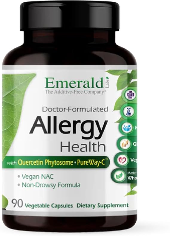 EMERALD LABS Allergy Health, 90 Capsules (30 Servings) | Non-Drowsy Allergy Support Supplement with Clinical Potency, For Pollen & Dander, Quercetin Phytosome & NAC, Non-GMO & Vegan