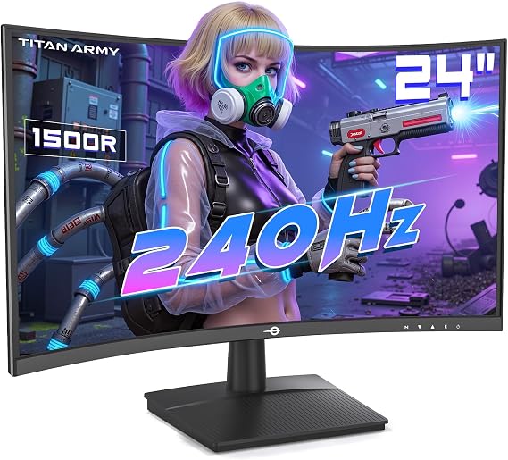 TITAN ARMY 24 Inch 240 Hz Curved Gaming Monitor Curvature 1500R FHD 1920 x 1080p PC Monitor 1ms G-Sync&FreeSync 110% sRGB HDR HDMI DP C24A1H
