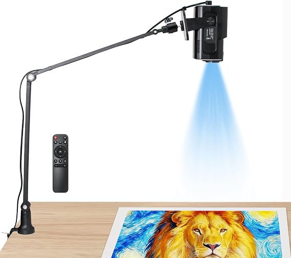 HI-REEKE Art Projector for Tracing, HD Smart Sketcher Drawing Projector | 1280 x 720 native HD, 2.4G WiFi USB HDMI inputs, iOS Android screen mirroring, plastic, 17.13 x 7.48 x 3.94 in, with stand