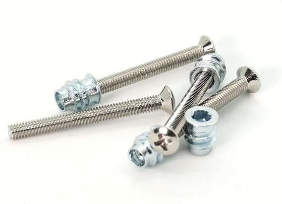 Guitar Neck Screws & Threaded Inserts – Nickel – for Fender Stratocaster & Telecaster – M4, 40 mm for Fender-style bass (Set of 4 with Mounting Tool)