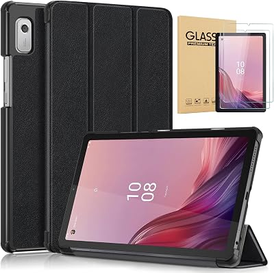Case for Nook 9 Lenovo Tablet 2024 Ultra Lightweight Slim Shell Stand Cover with Auto WakeSleep and Glass Screen Protector for Barnes and Noble Nook 9 inch Tablet Black