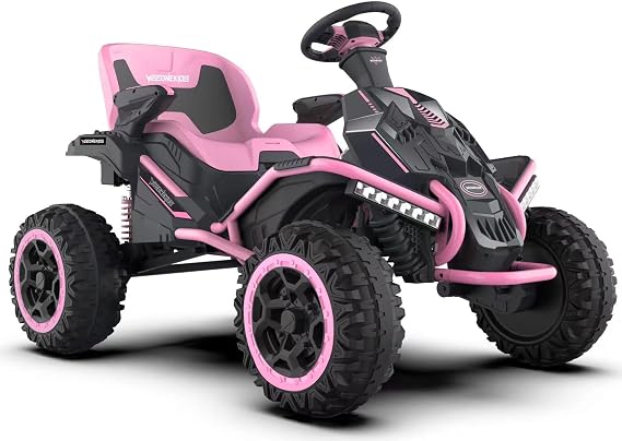 24V Ride on Toy for Big Children, Kids' Electric Vehicles Outdoor Race Toy with 4 Strong Motors Total 300W Bluetooth Speaker and 24V 7AH Big Battery, Adjustable Seat, Electric Cars (Pink)