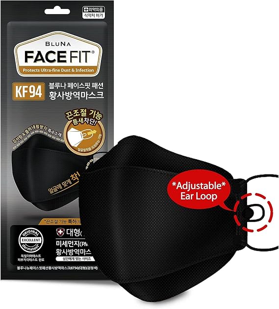 [Adjustable Ear Loop ::GENUINE:: Premium 4-Layer [LARGE-BLACK/WHITE] KF94 Face Mask [Made in KOREA]