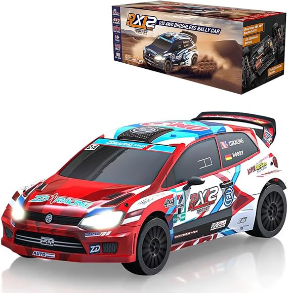 ZD Racing RX12 1/12 Scale RC Brushless Rally Car, 2.4G 4WD 55KM/H High Speed Remote Control Cars for Adults, Trendy RC Car Christmas Birthday Gifts Toy (Red)