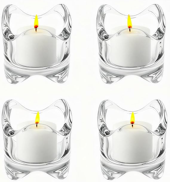 4 Pcs Clear Glass Tealight Candle Holders, Fits Tea Lights With Diameter Up to 4cm, Perfect for Home Decor, Wedding, Party & Table Centerpieces