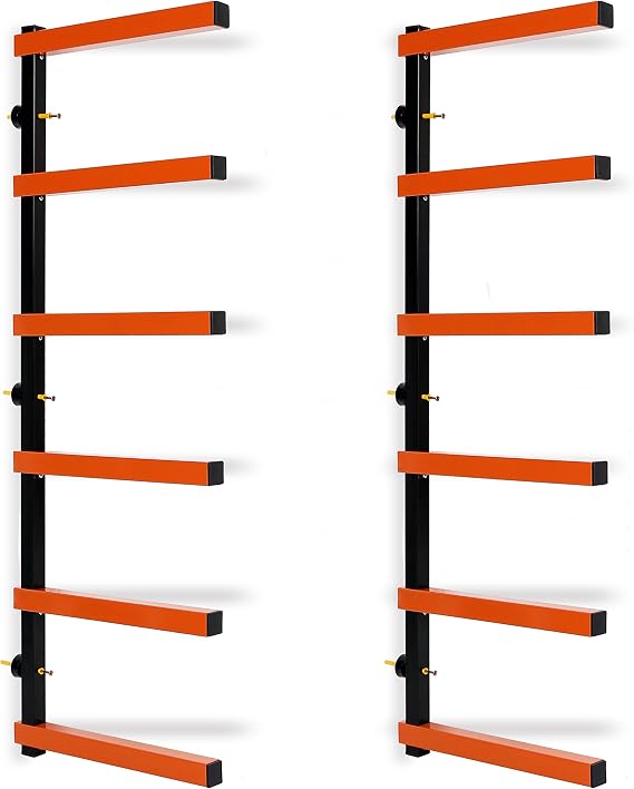 Six-Level 600 lb Capacity Lumber Storage Rack Wall-Mounted both Indoor and Outdoor Use Wood Organizer Rack