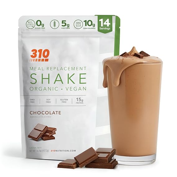 310 Nutrition Organic All-In-One Meal Replacement Shake Powder - Plant-Based Protein Smoothie Blend w/Fiber, Probiotics & Adaptogens - Low Carb, Vegan, Keto & Paleo - Chocolate - 14 Servings