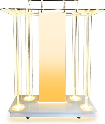 LayBurst Church Pulpit,Transparent LED Acrylic Podium with Wheels and Vertical Reading Platform,Elegant 46 Lectern for Church and Classrooms 39.4L15.7W 45.7H