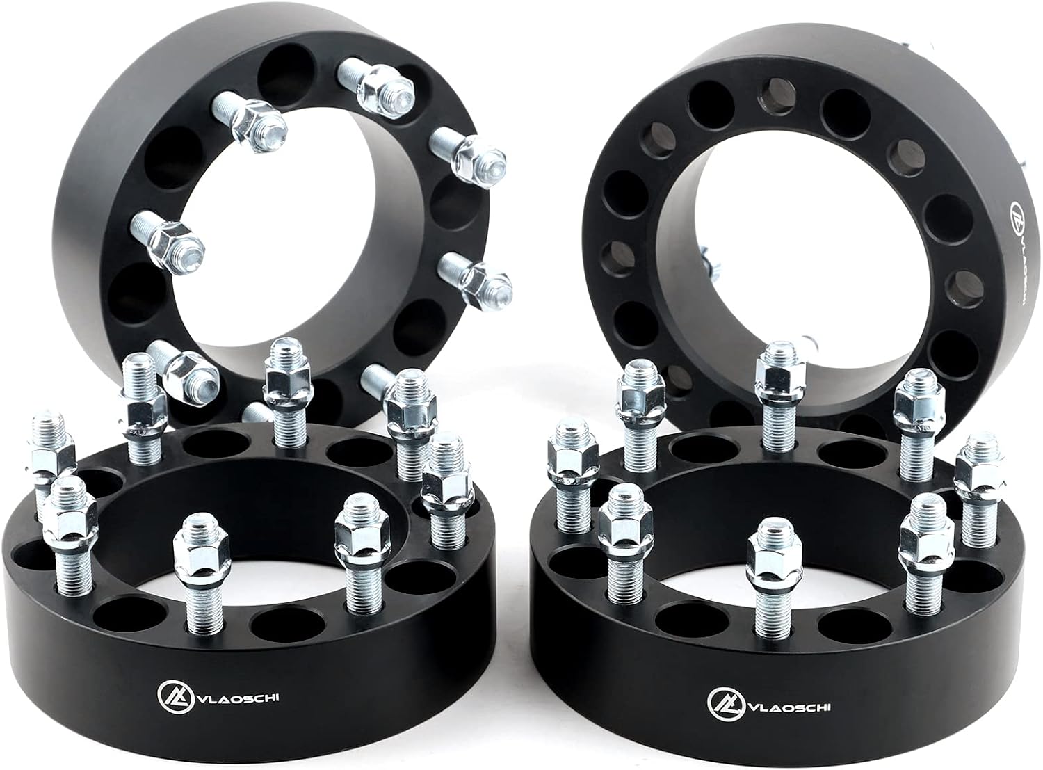 VLAOSCHI Black Forged 8x180 to 8x170 Wheel Adapters 2 Inch with 14x1.5 Studs Compatible with Chevy GMC 8 Lug for 2011-2022 Silverado Sierra 2500 3500 HDAdapt 8x170 Rim on 8x180 Truck - Pack of 4